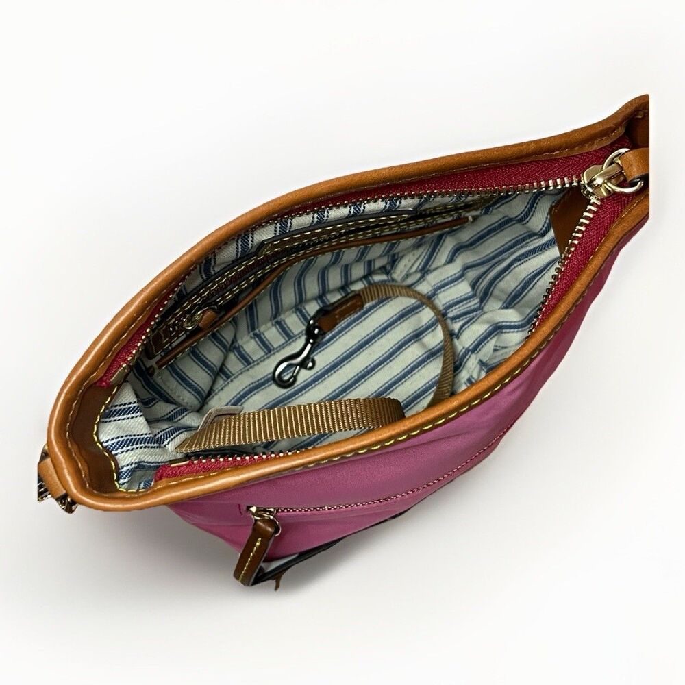 Dooney Bourke Pink Nylon Crossbody Shoulder Bag Brown Leather Trim Duck Logo NWT - Picture 7 of 16